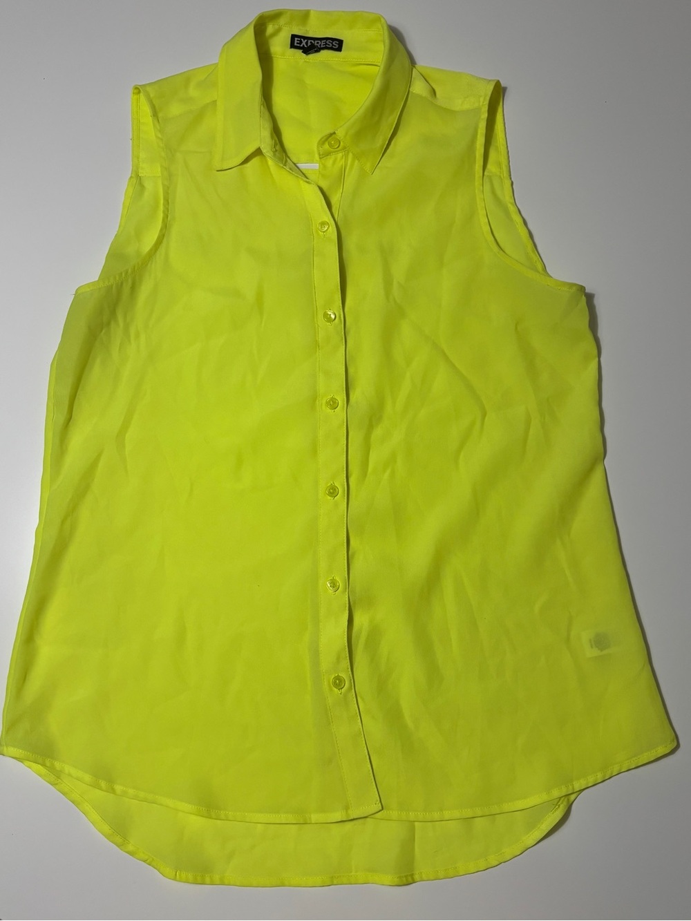 Express Neon Yellow Sleeveless Button-Front Blouse